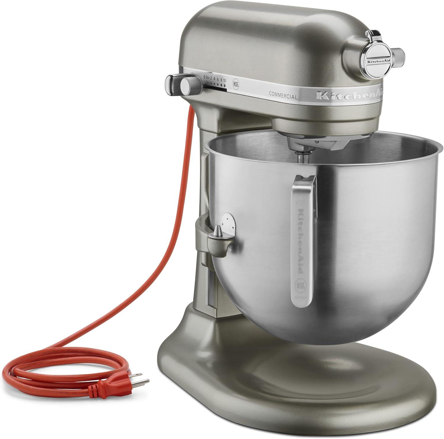 Silver 8-Quart Commercial Countertop Stand Mixer with Gear-Driven Motor