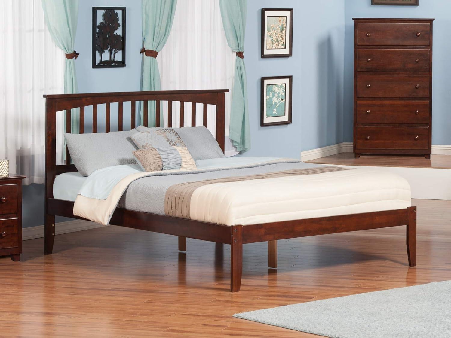 Mission Walnut King Bed with Slatted Headboard & Storage