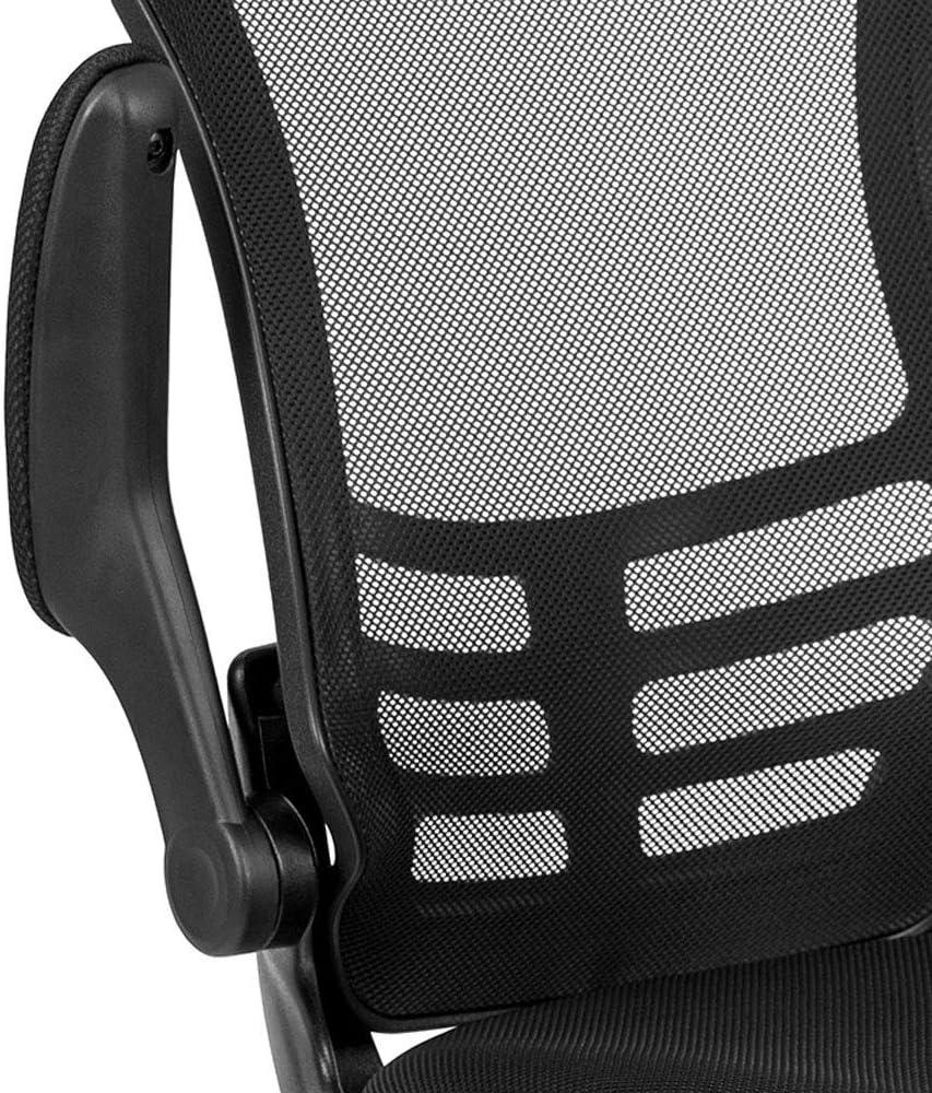 Flash Furniture Kelista Black Mesh Sled Base Side Reception Chair with Flip-Up Arms