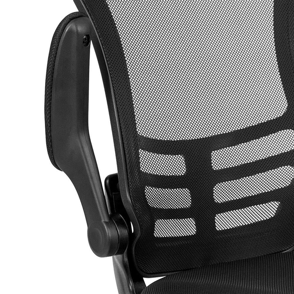 Flash Furniture Kelista Black Mesh Sled Base Side Reception Chair with Flip-Up Arms