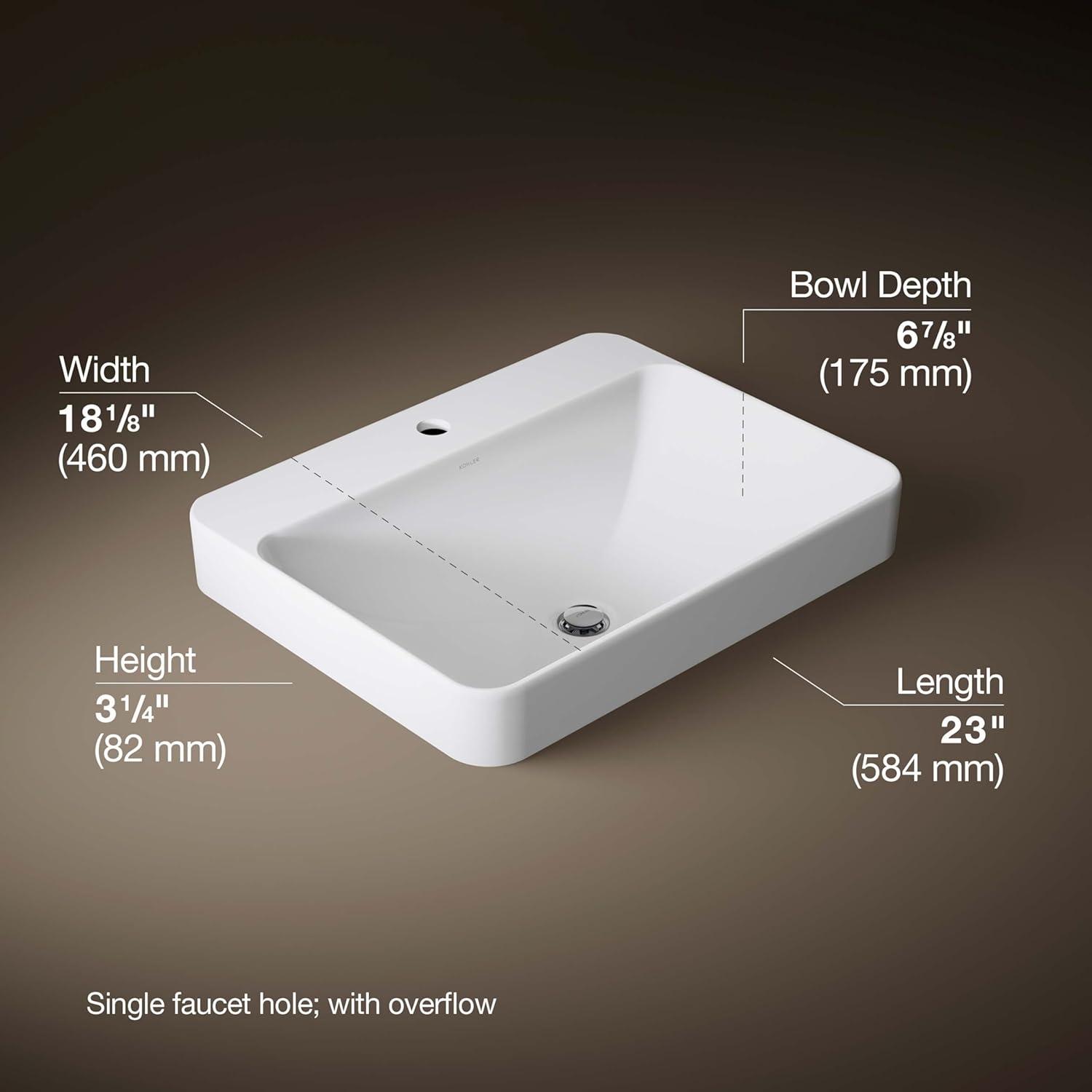 Vox® Vitreous China Rectangular Vessel Bathroom Sink with Overflow