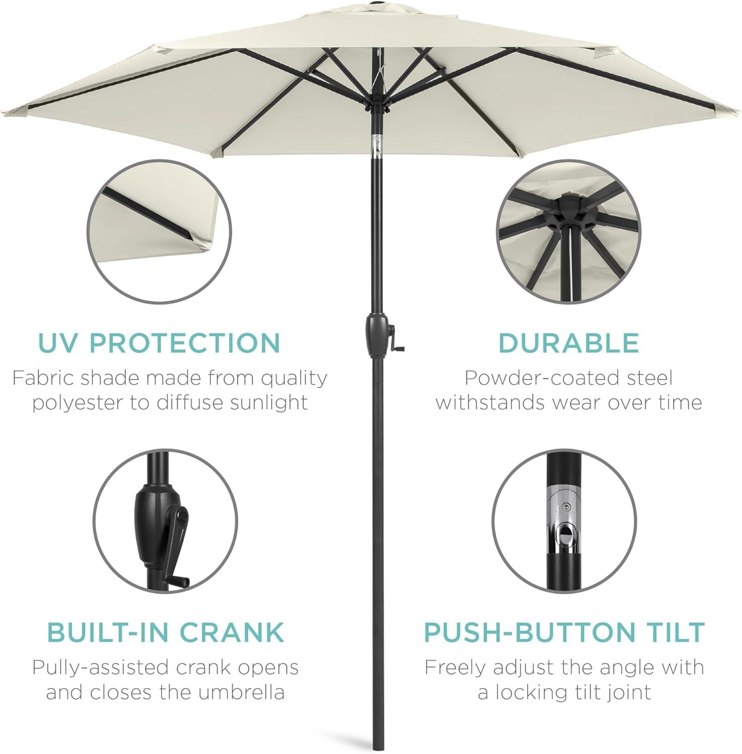 Best Choice Products 7.5ft Heavy-Duty Outdoor Market Patio Umbrella w/ Push Button Tilt, Easy Crank - Ivory