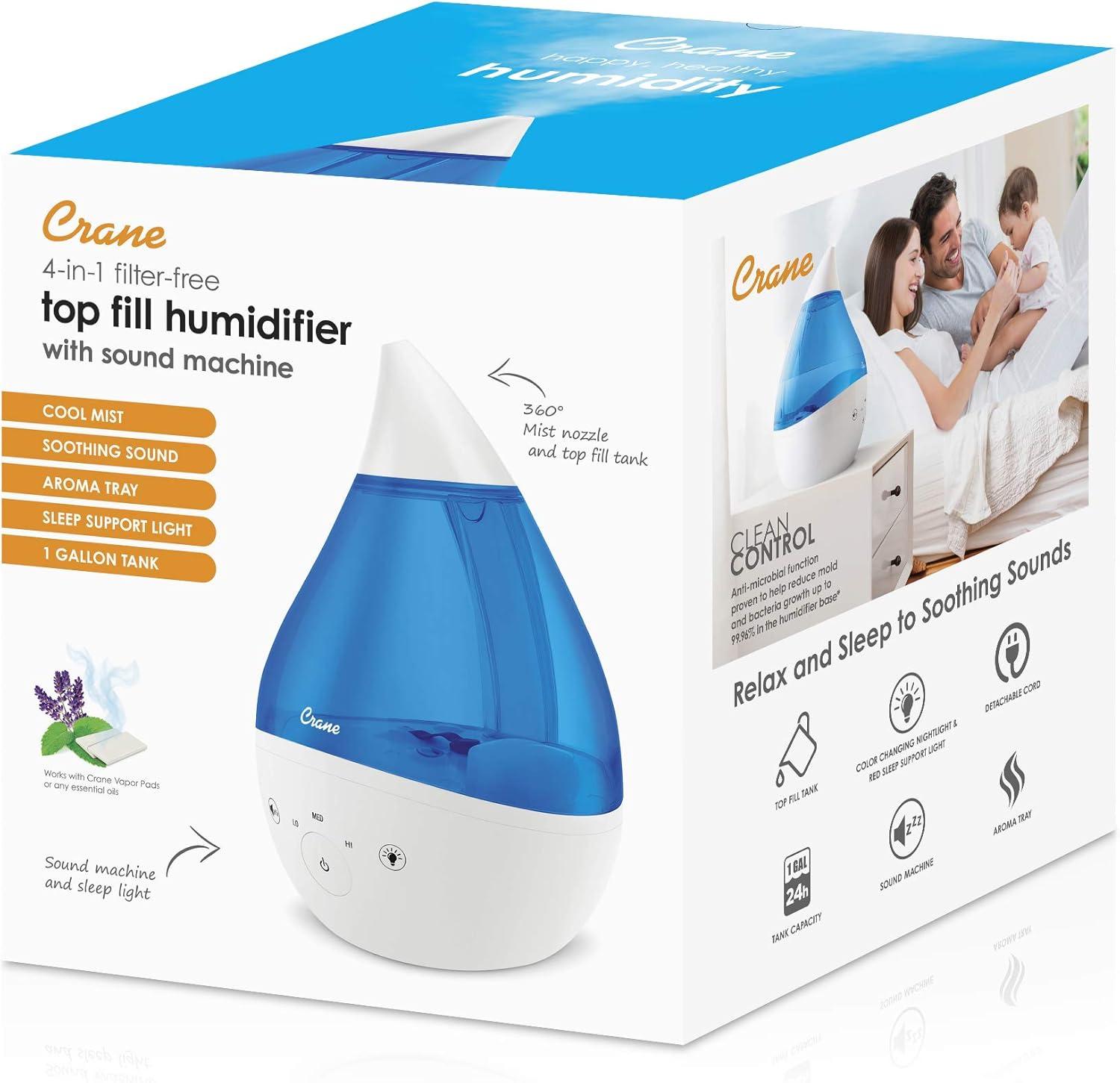 Crane Drop 4-in-1 Ultrasonic Cool Mist Humidifier with Sound Machine - 1gal