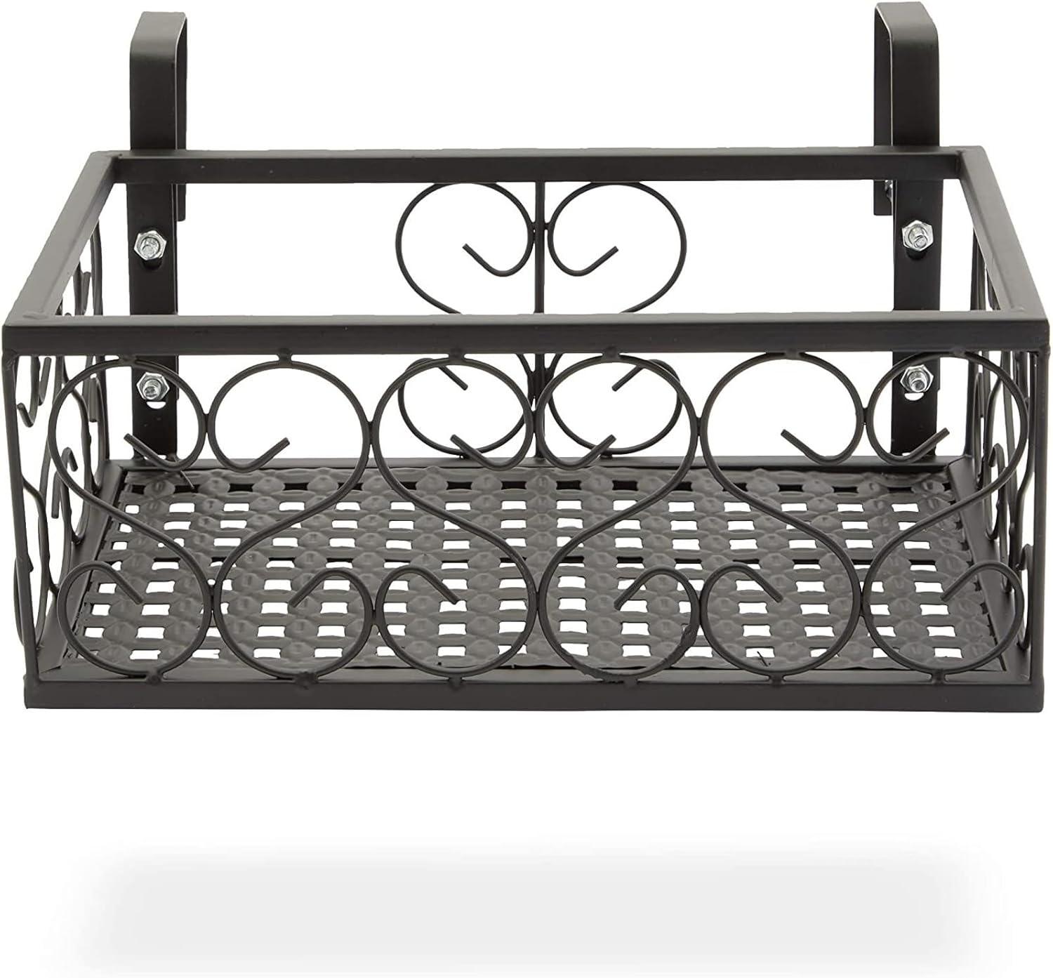 Farmlyn Creek 2 Pack Black Metal Wall Hanging Planter Balcony Patio Fence, Railing Shelf, 2 Sizes