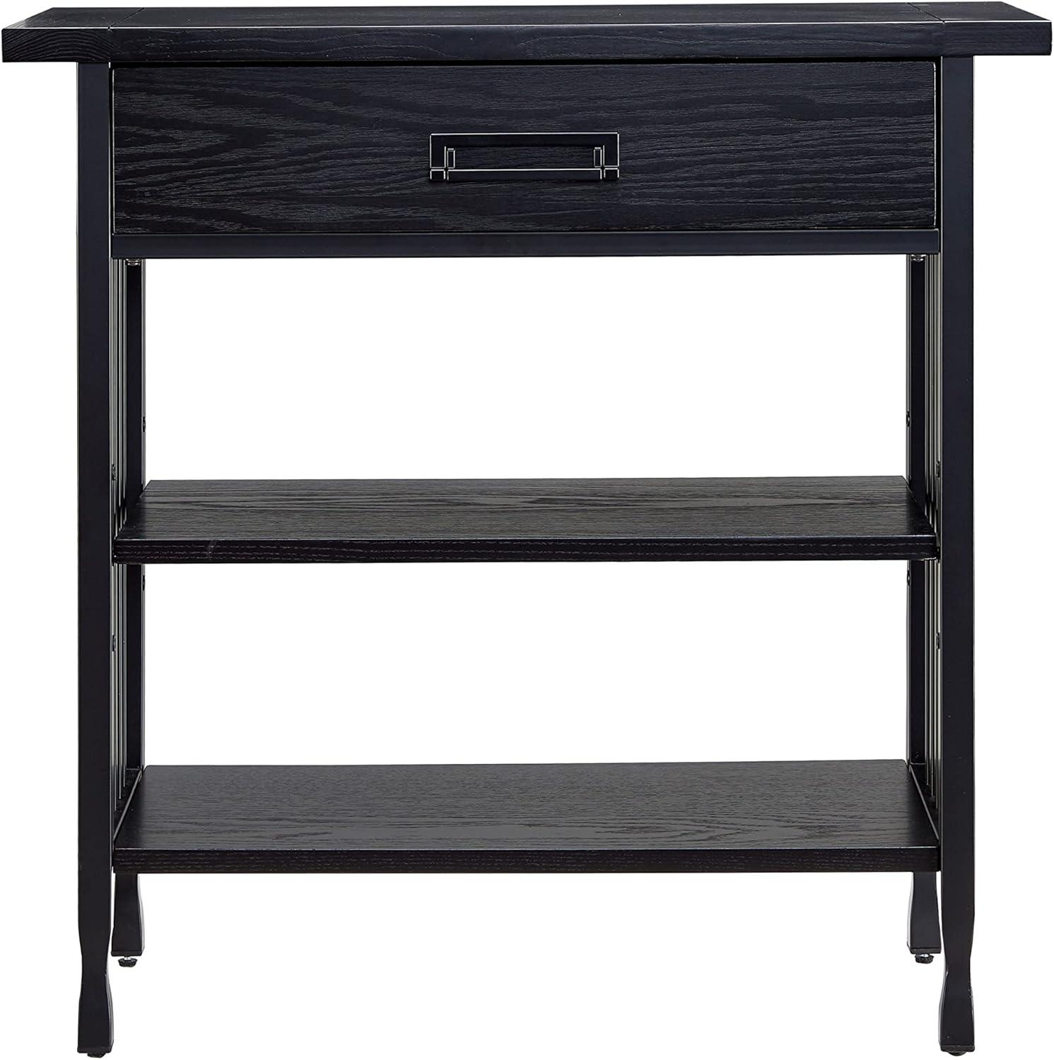 Leick Home 11261-BK Ironcraft Rustic Foyer Bookcase with Drawer Storage, Black Wash