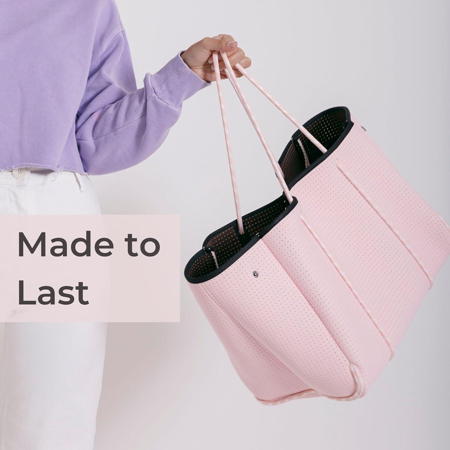 Pastel Pink Neoprene Tote Bag with Zipper Pouch