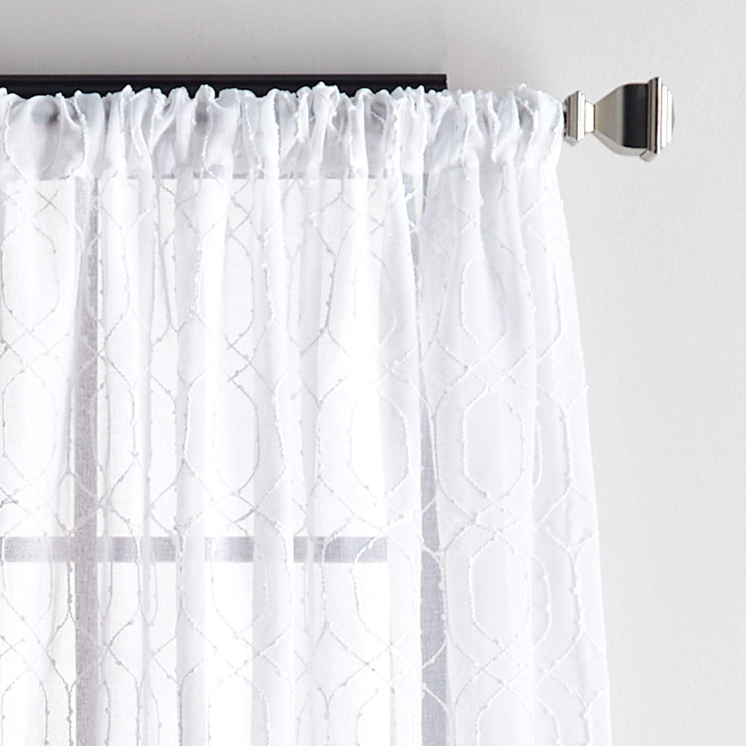 White Sheer Embroidered Rod Pocket Window Curtain Panels, 84"