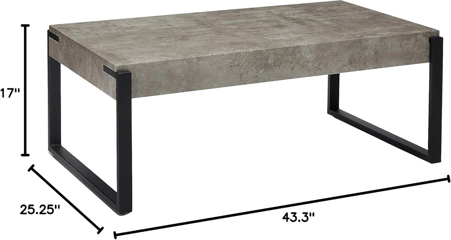 GDF Studio Ashford Modern Faux Wood Coffee Table, Light Concrete and Matte Black