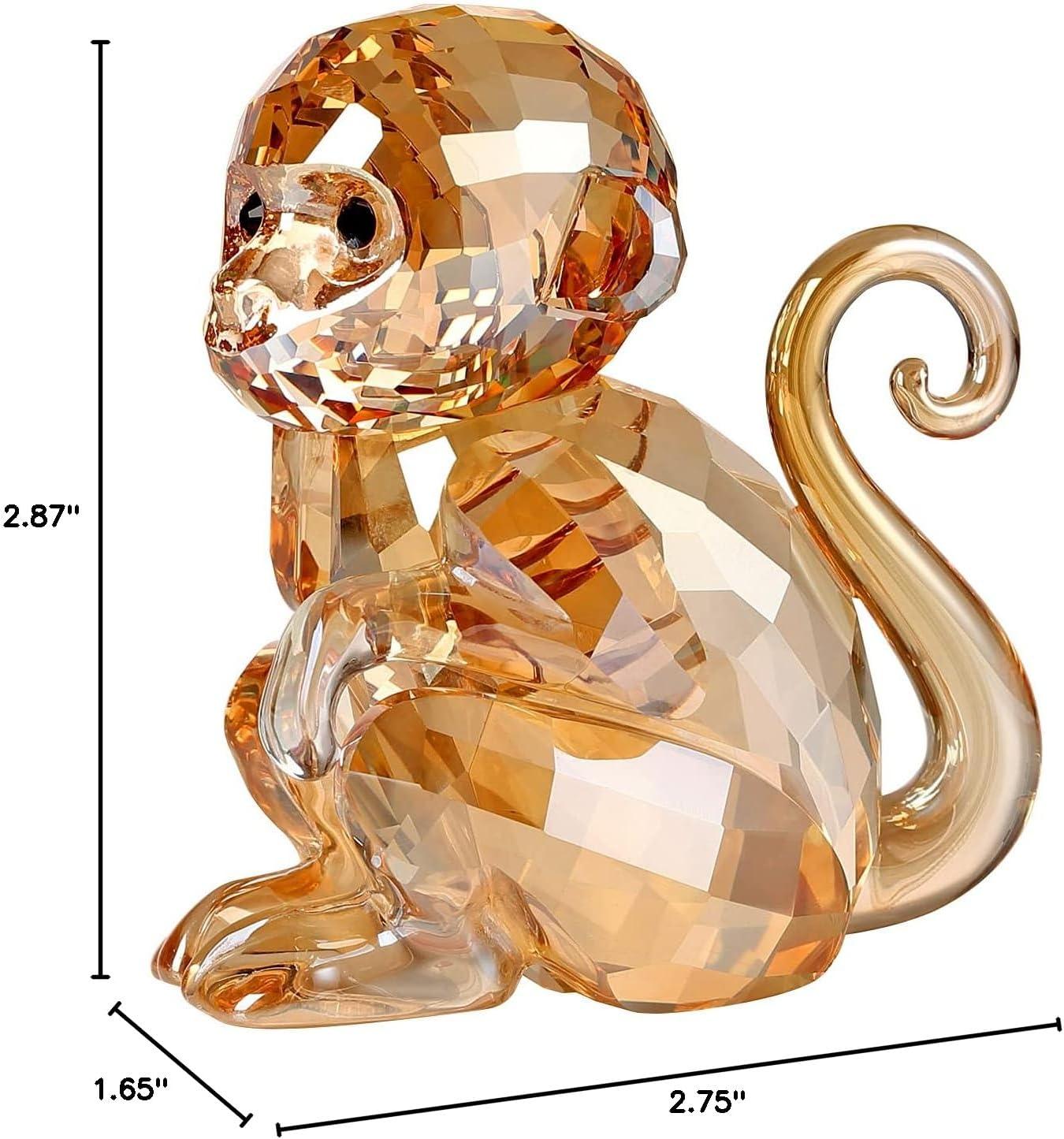 DOJOZ Crystal Little Monkey Animals Lovely Craft Decorations for Home Ornaments Christmas Collectible Birthday Gifts Figurines (Gold)