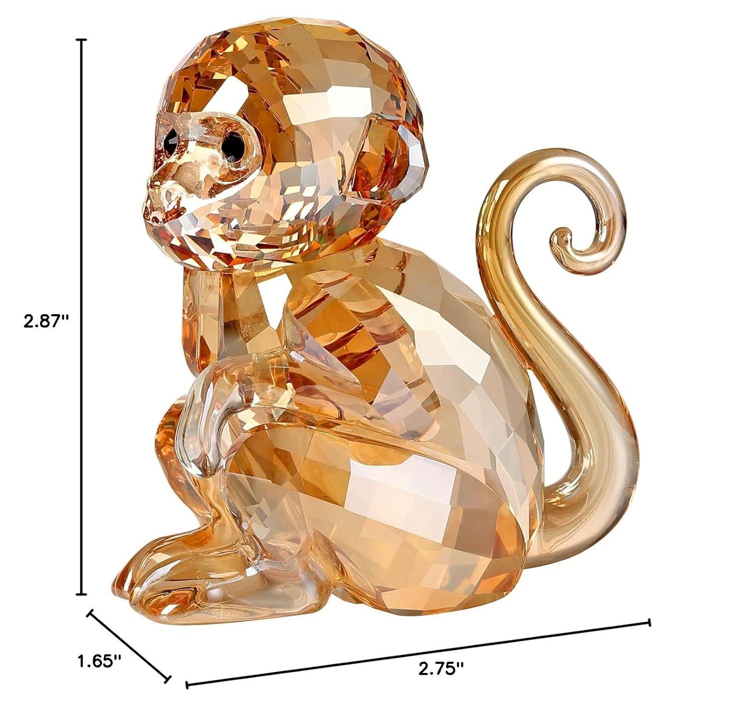 DOJOZ Crystal Little Monkey Animals Lovely Craft Decorations for Home Ornaments Christmas Collectible Birthday Gifts Figurines (Gold)