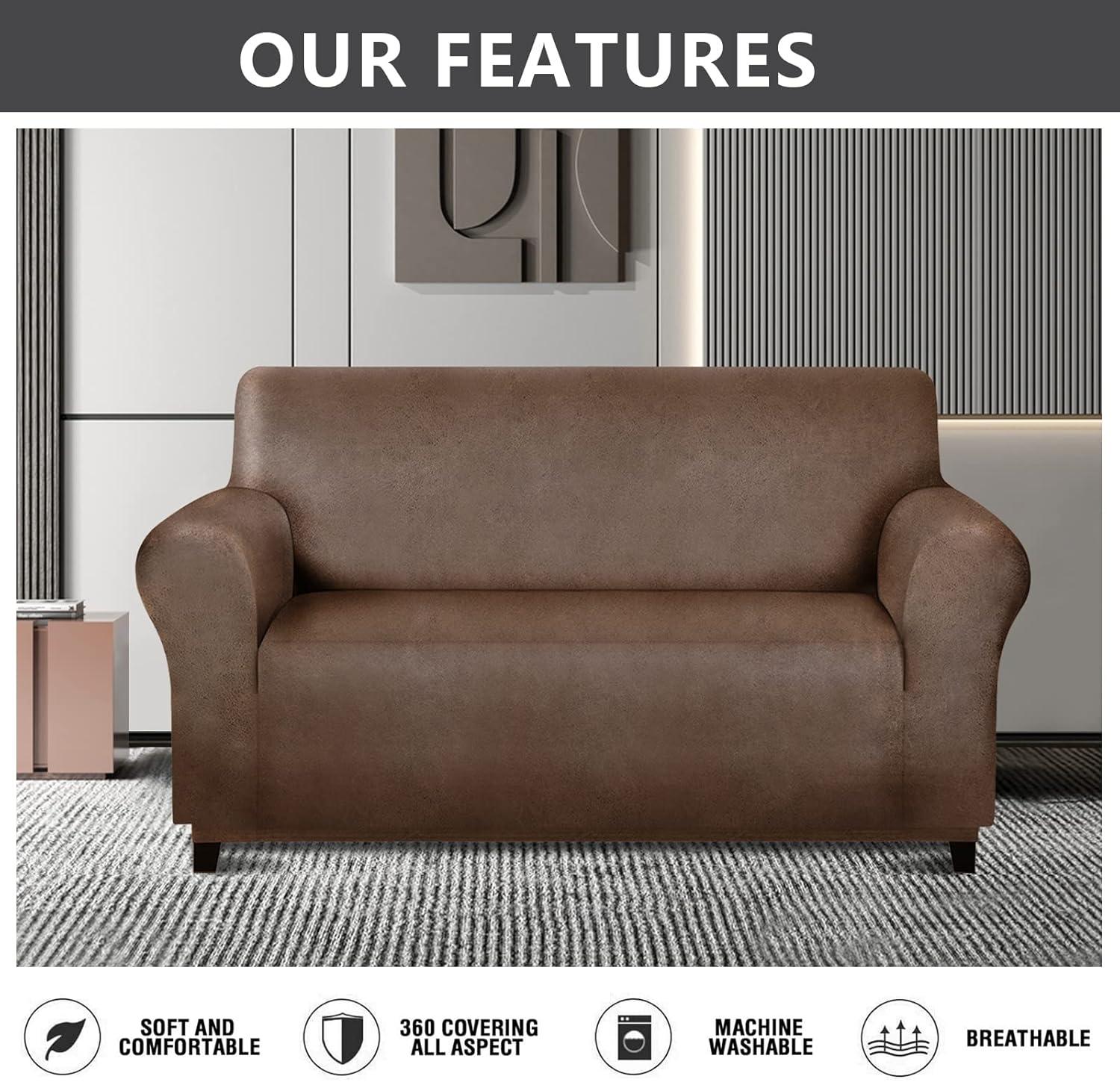 molasofa Loveseat Covers - Couch Cover for Leather Couches, Soft and Washable Loveseat Covers with Leather-Like Quality. Non-Pilling, Non-Slip 1-Piece Couch Cover for Pets and Kids (Dark Brown)