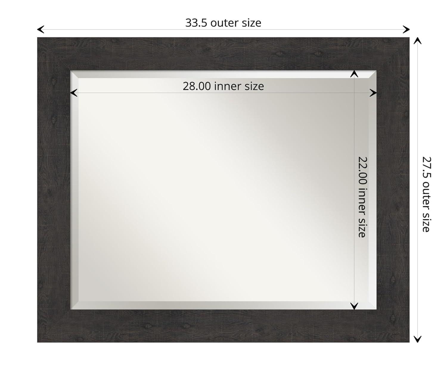 Amanti Art Beveled Bathroom Wall Mirror - Rustic Plank Espresso Frame Outer Size: 33 x 27 in