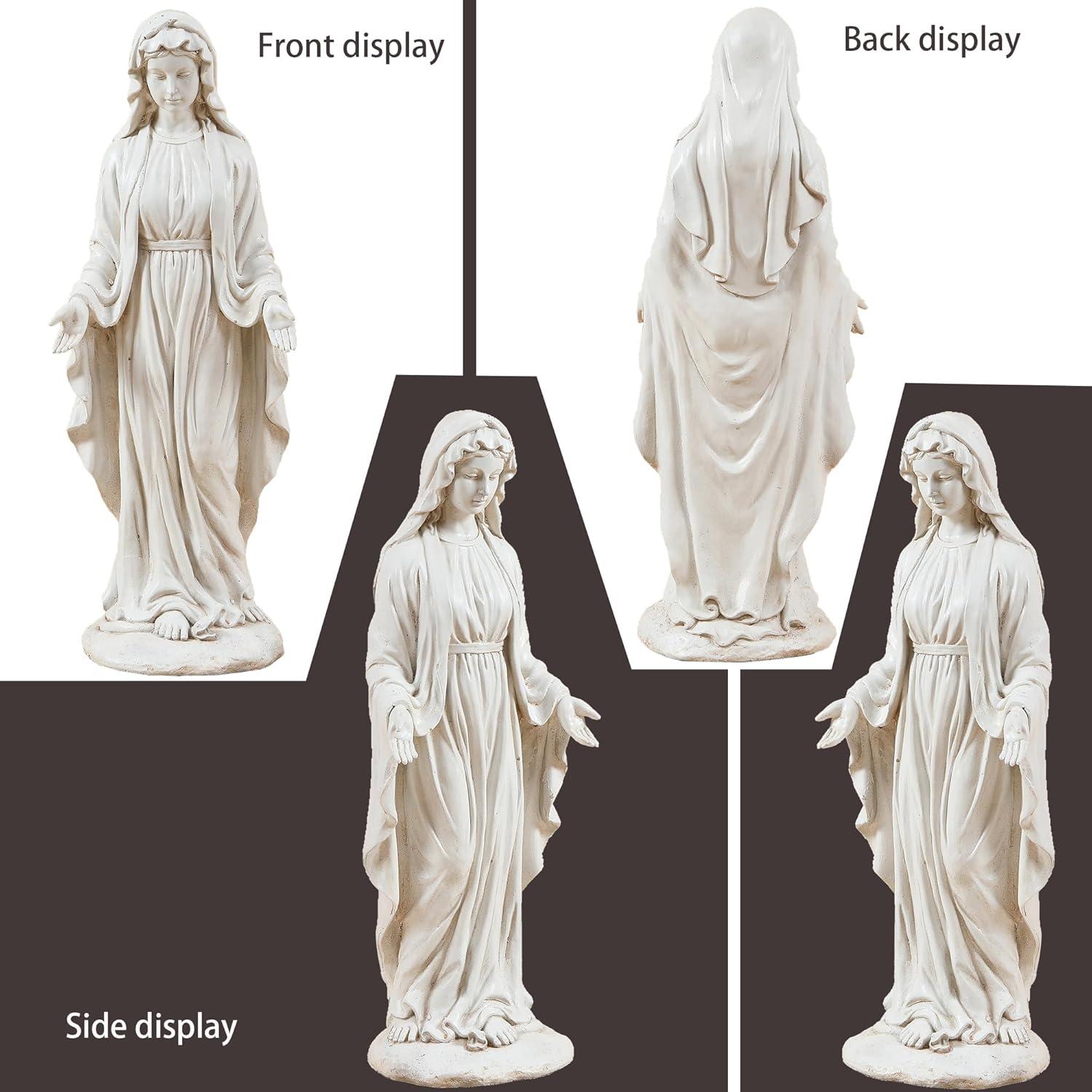 LuxenHome 30.5" H Virgin Mary Indoor Outdoor Statue Garden Statues, Ivory Off-White