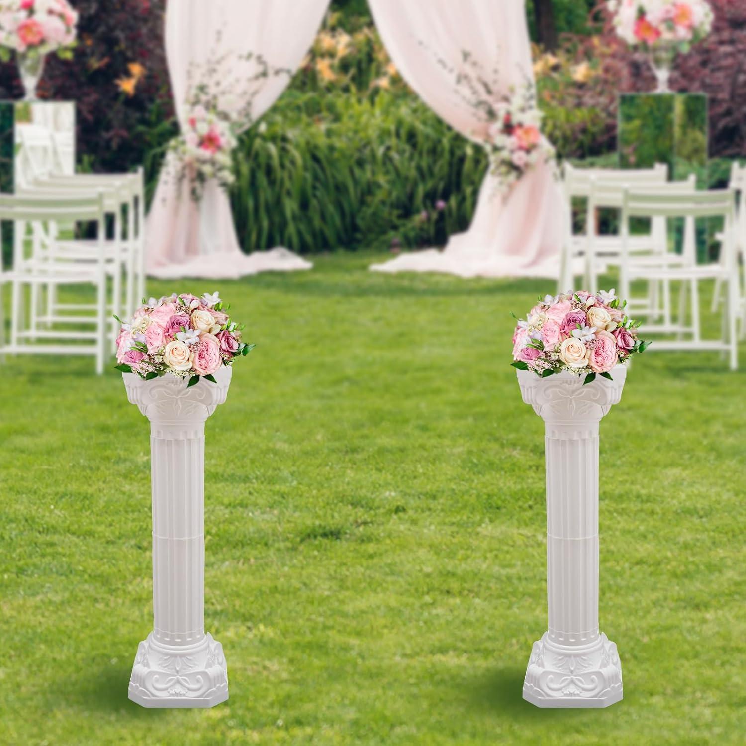 Roman Columns Plastic Wedding Stand Pillar Greek Statue Plant Stand Elegant Event Party Decorative Pedestal Flower Pot Holder Decor (4Pcs, 11.81x35.43 Inch)