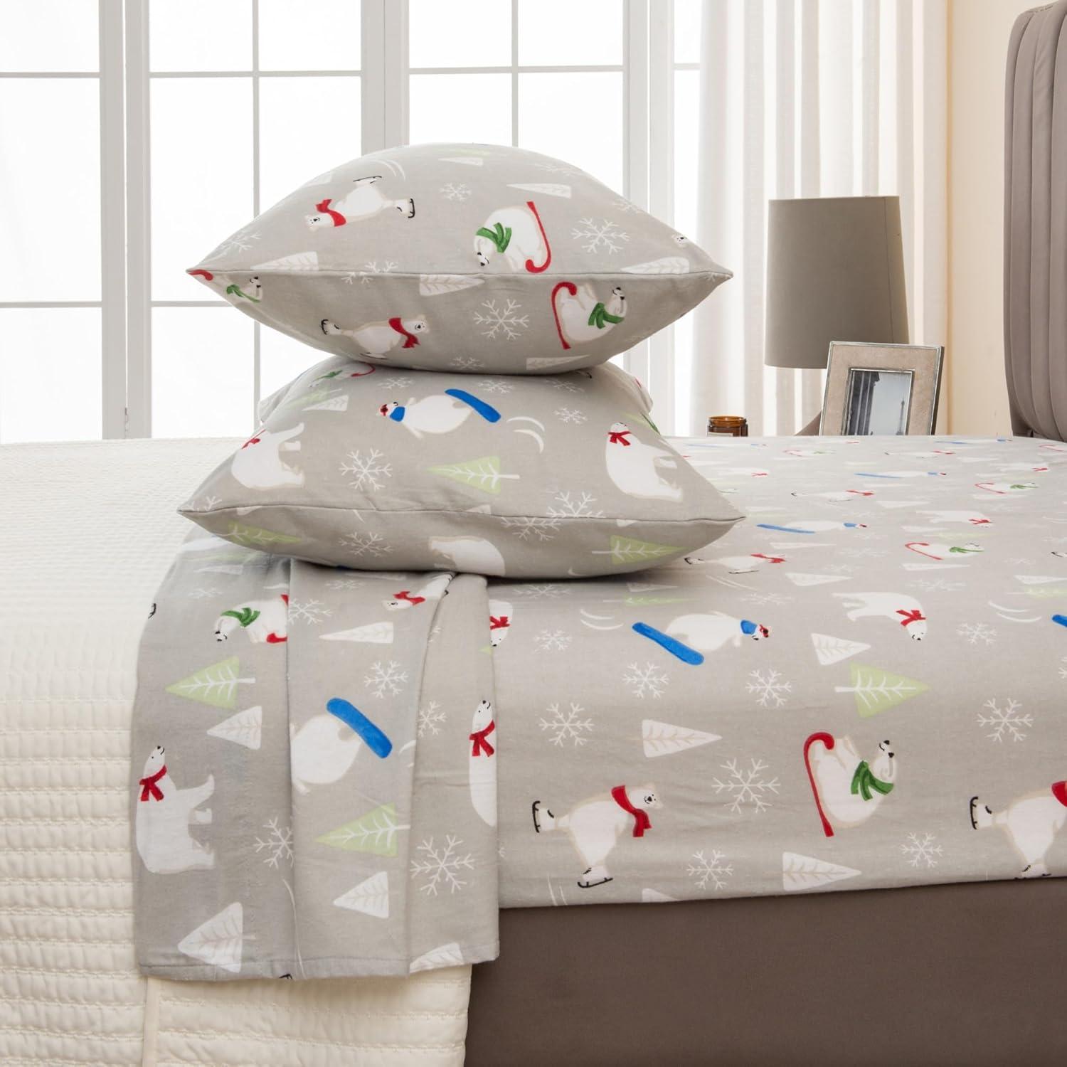 FreshFolds 100% Turkish Cotton Holiday Printed Flannel Sheet Set