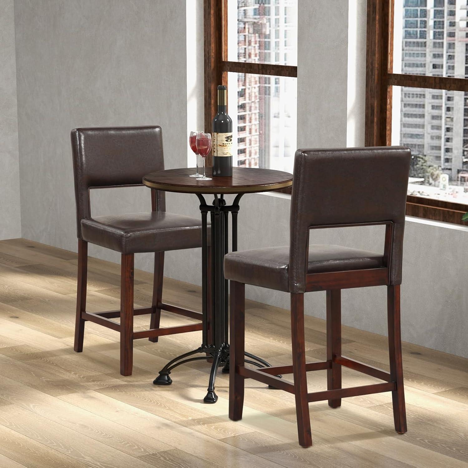 Canddidliike 2 Piece Bar Chair Set with Hollowed Back and Rubber Wood Legs-Brown, Bar Height Stools, Barstools for Kitchen, Dining Room