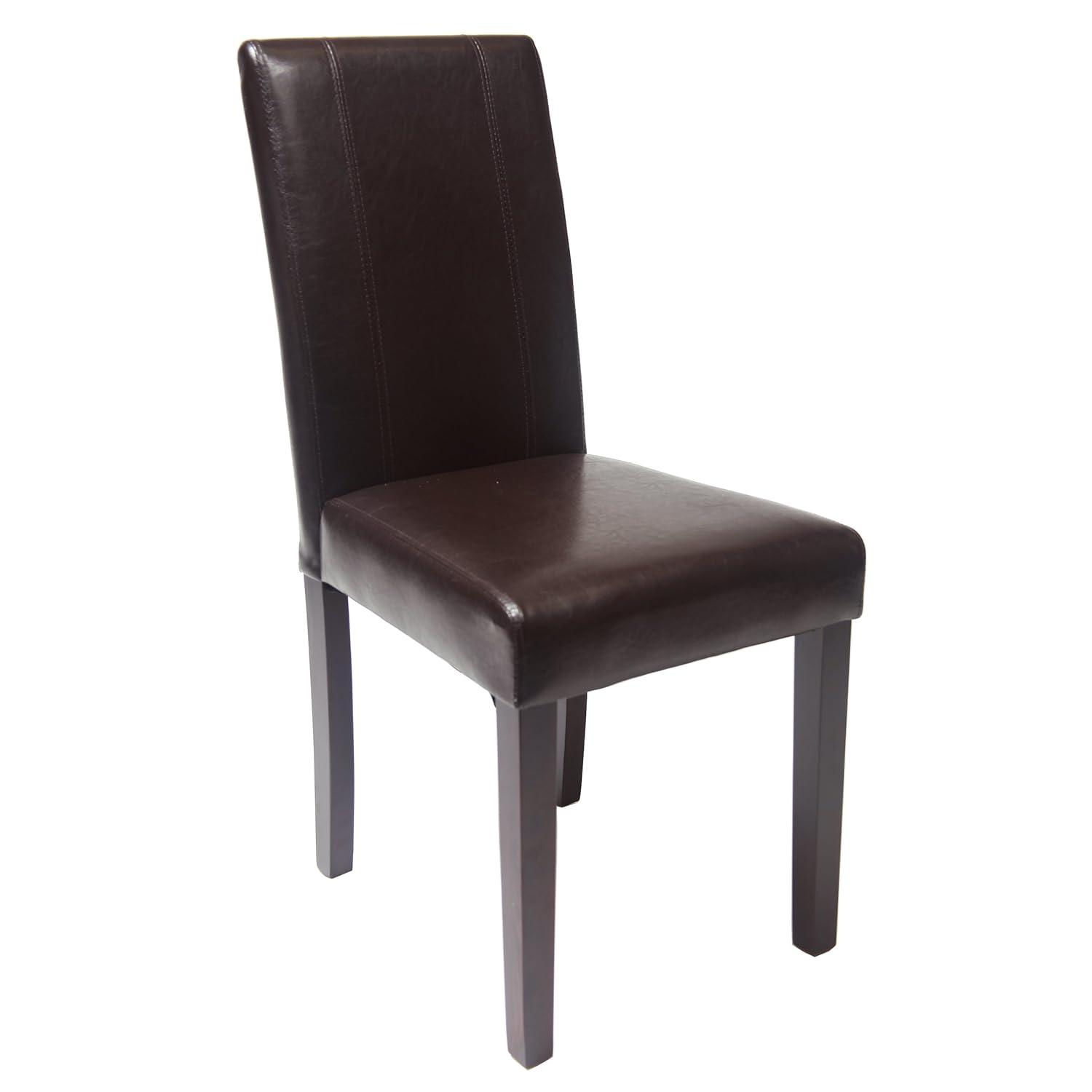 Roundhill Urban Style Solid Wood Faux Leather Parsons Chair, Brown, Set of 2