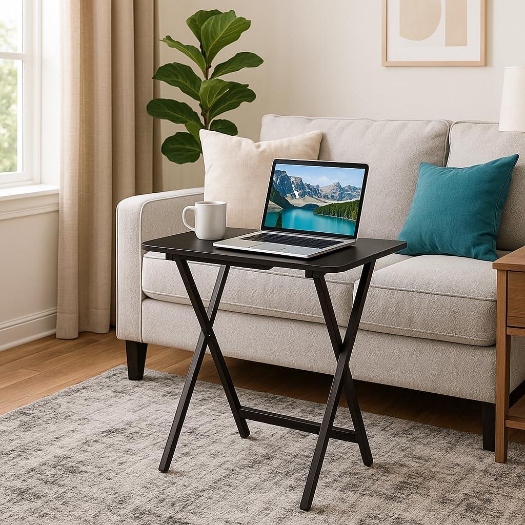 5pc Anila Fan Shape Snack Table Coffee - Winsome: Solid Wood Folding Tables, Beveled Edges, Storage Rack