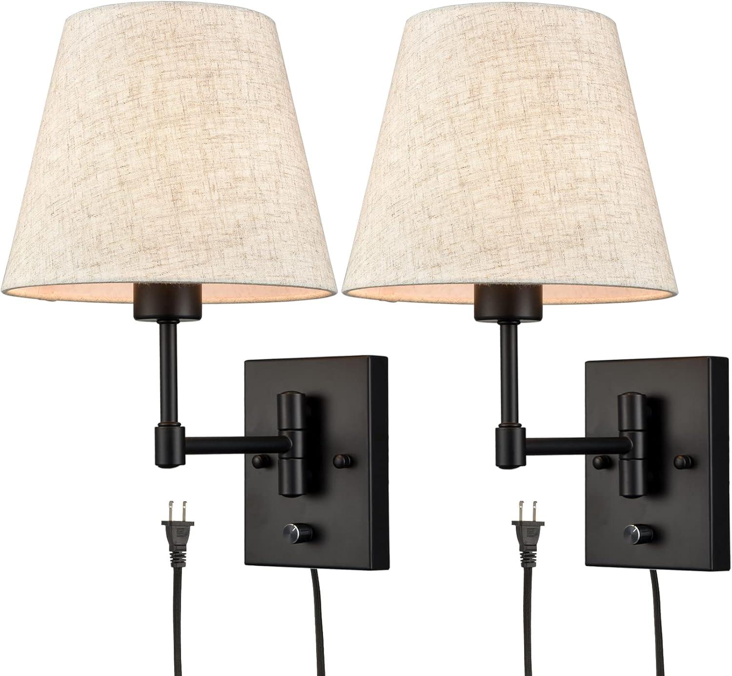 Plug in Wall Sconces Set of Two Black Swing Arm Wall Lamp