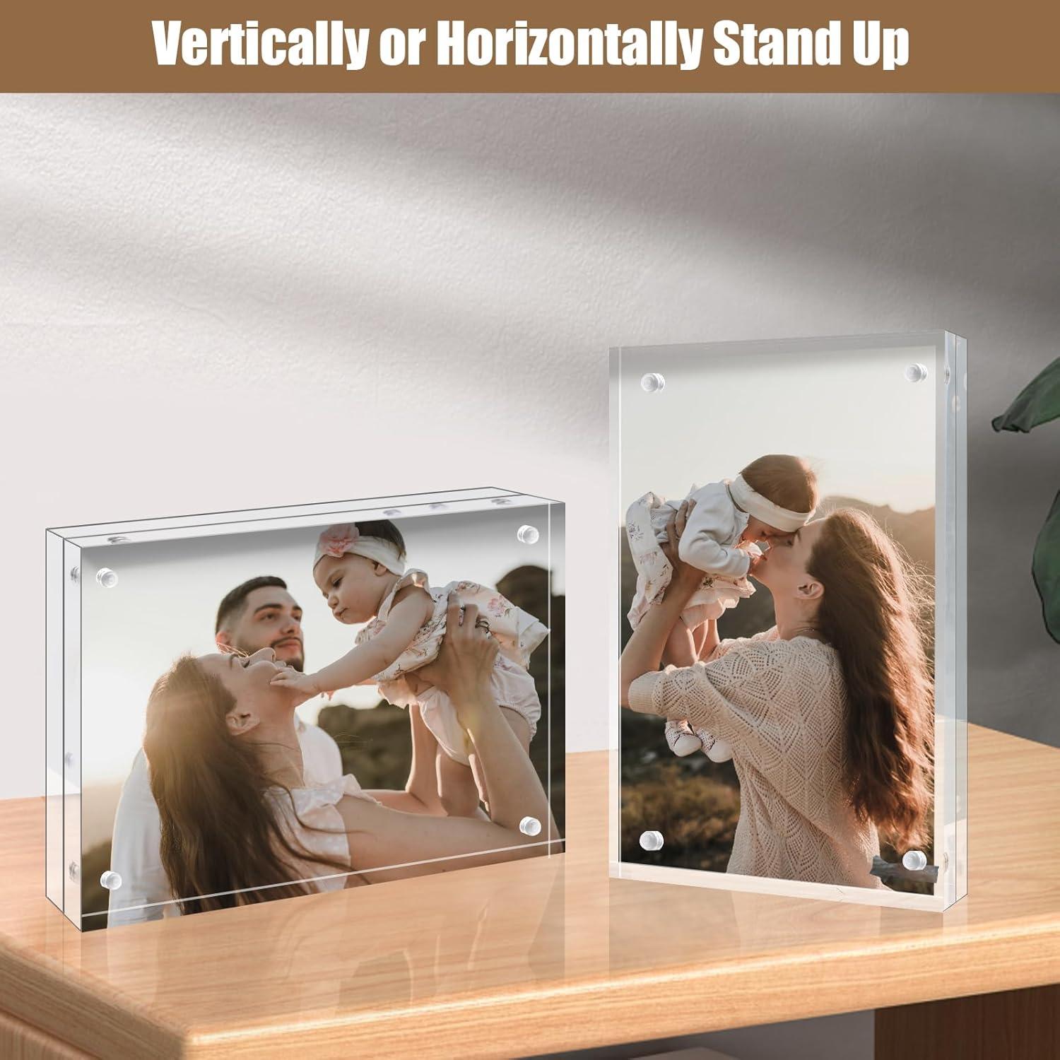 Brayden Studio® Egofine 5X7 Acrylic Frames 6 Pack, 20Mm Thicker Frameless Clear Picture Frames, Double Sided Magnetic Picture Frames, Free Standing Desktop Display