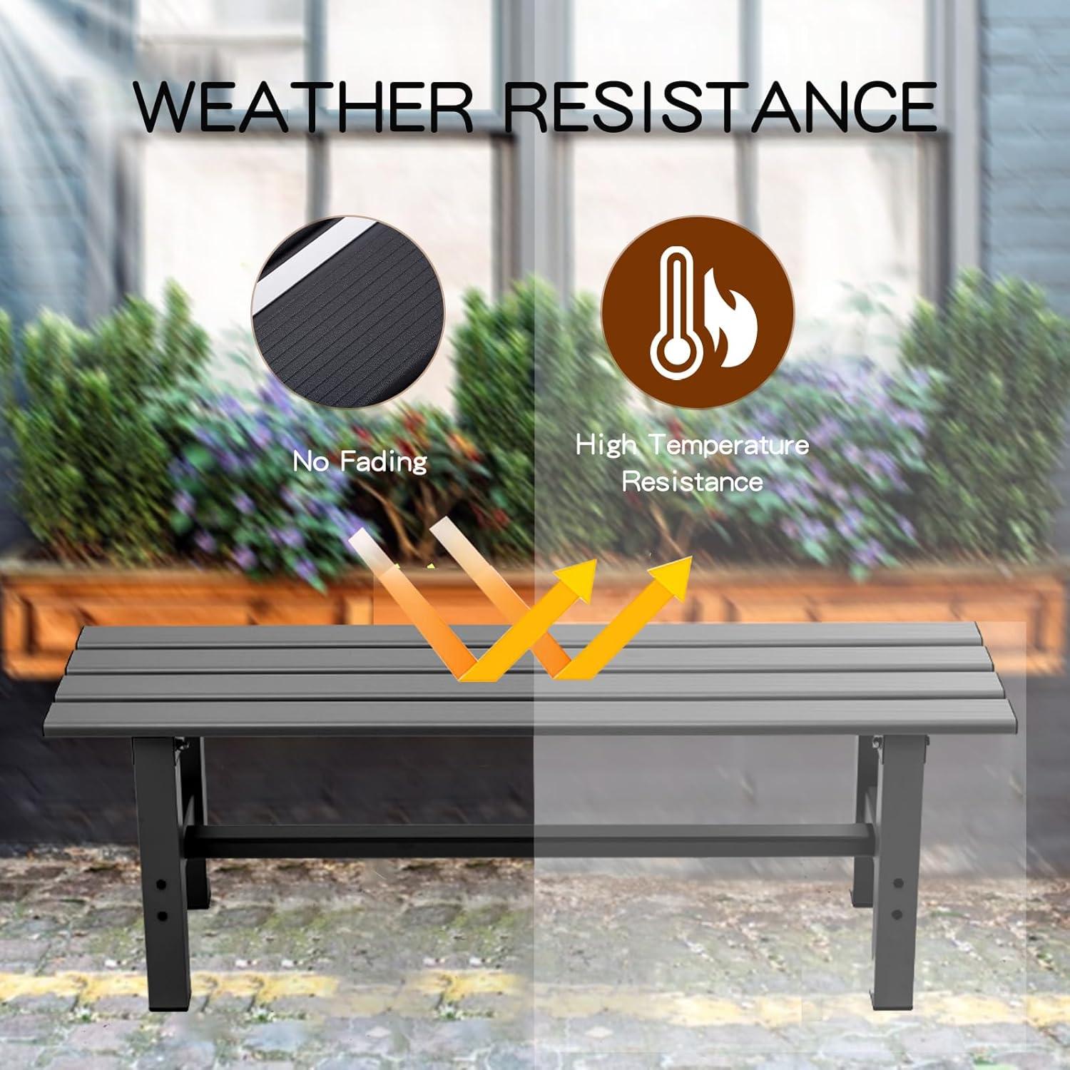 TECSPACE 47 Inches Aluminum Outdoor Weatherproof Bench Backless, 330 LBS Bearing Capacity Garden Porch Bench, Black