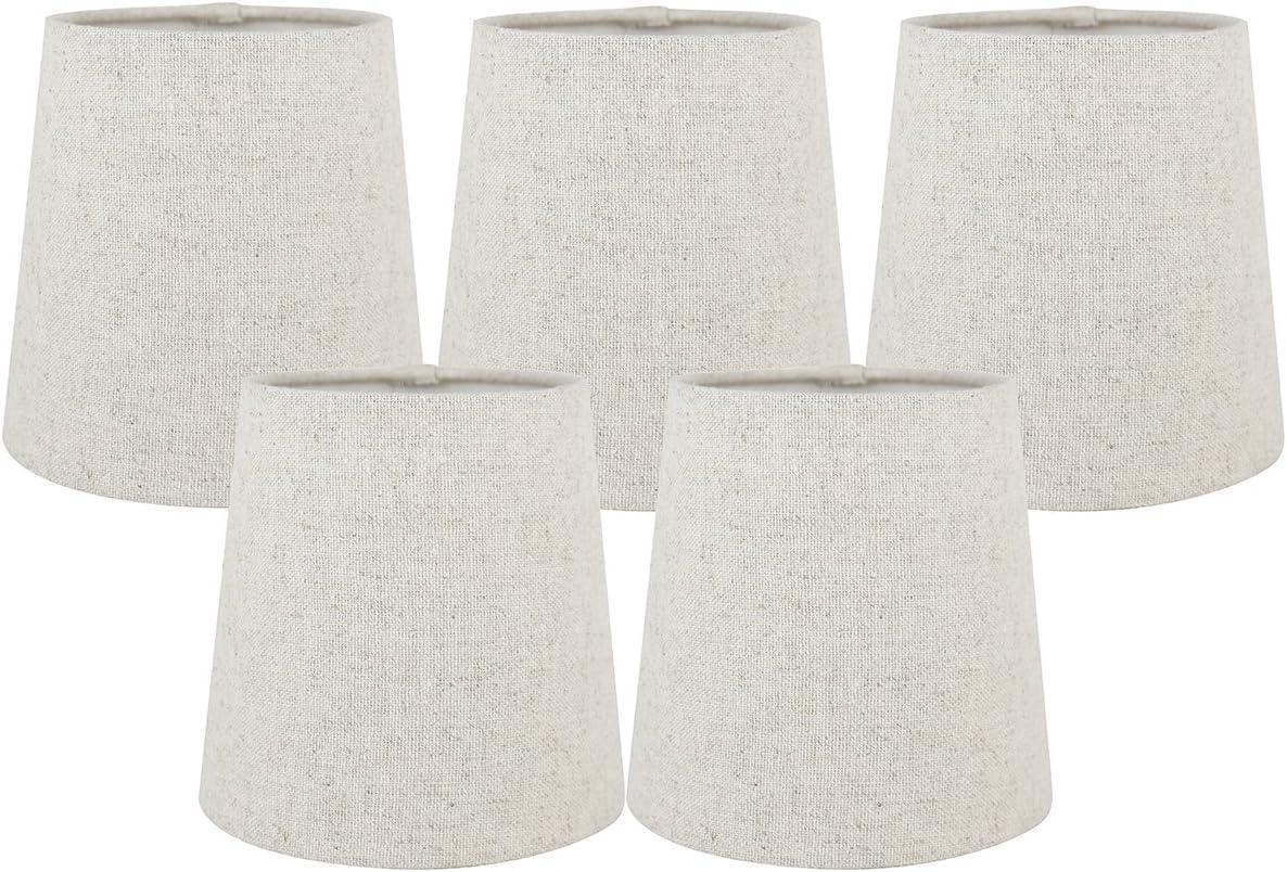 Meriville Set of 5 Natural Linen Clip On Chandelier Lamp Shades, 4-inch by 5-inch by 5-inch