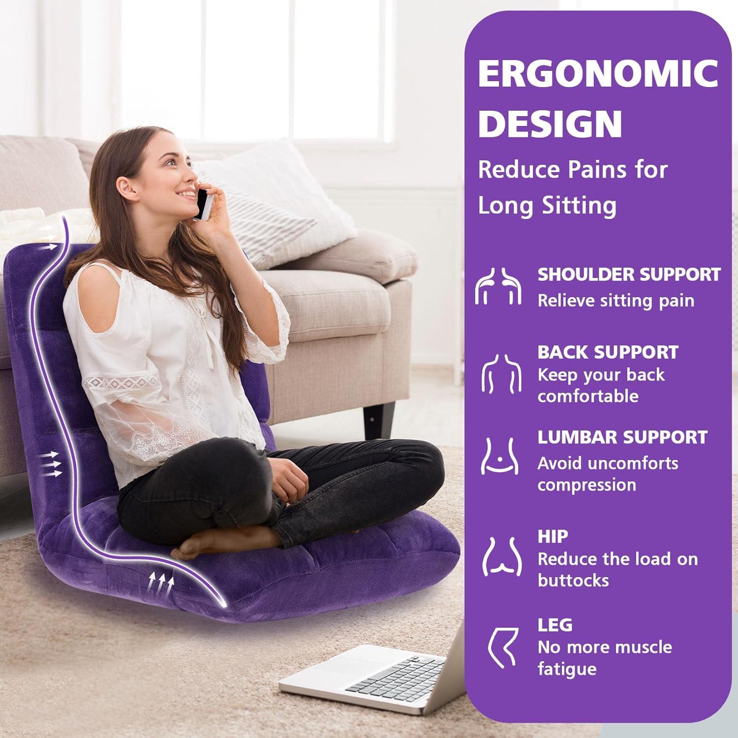 Tangkula Adjustable 14-Position Floor Chair ,Padded Gaming Chair Lazy Recliner Purple