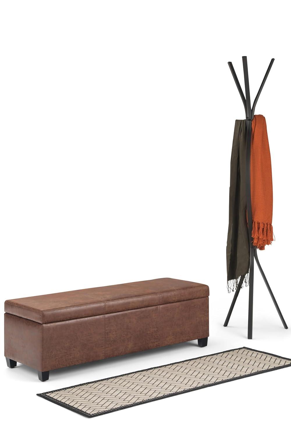 Simpli Home Avalon 48"W Upholstered Storage Ottoman Bench with Large Interior Storage