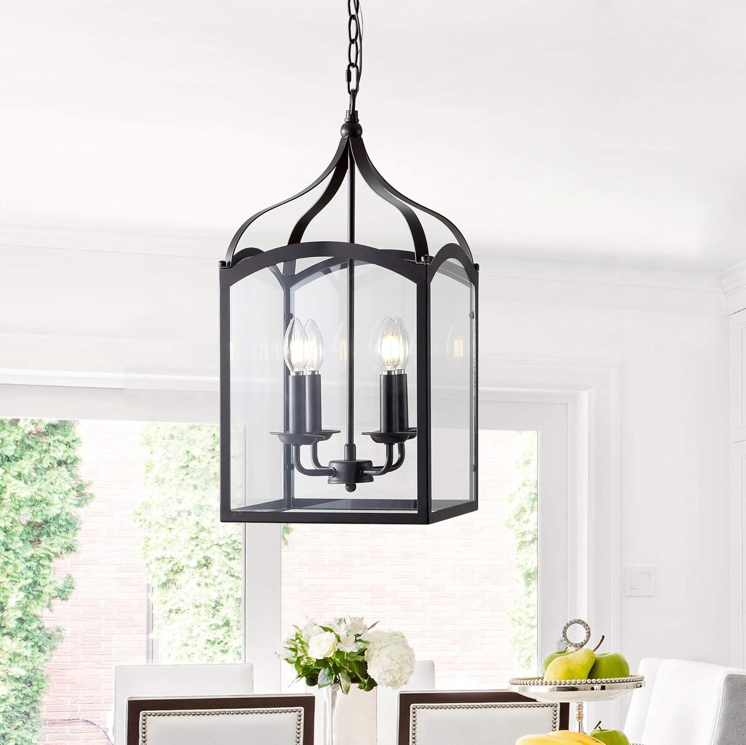 JONATHAN Y Ruth 11" 4-light Traditional Classic Lantern Metal/Glass LED Pendant, Oil Rubbed Bronze