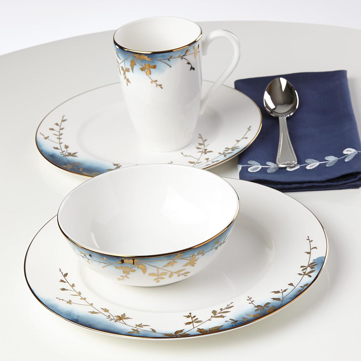 Highgrove Park Blue and Gold Floral Porcelain 4-Piece Place Setting