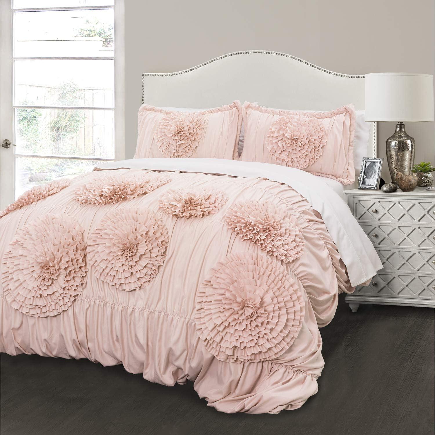 King Pink Blush Microfiber Ruffled Comforter Set