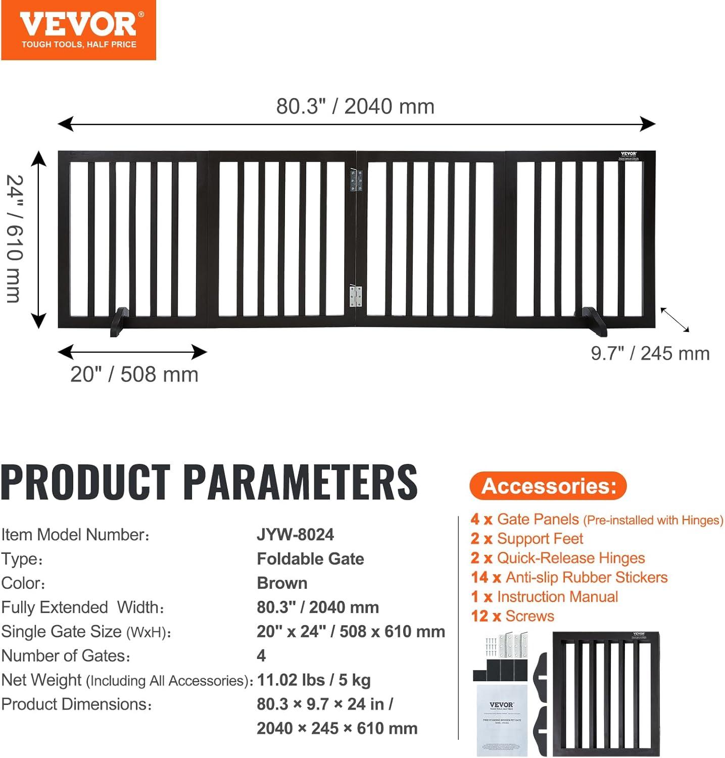 Solid Wood Free Standing Pet Gate With Door
