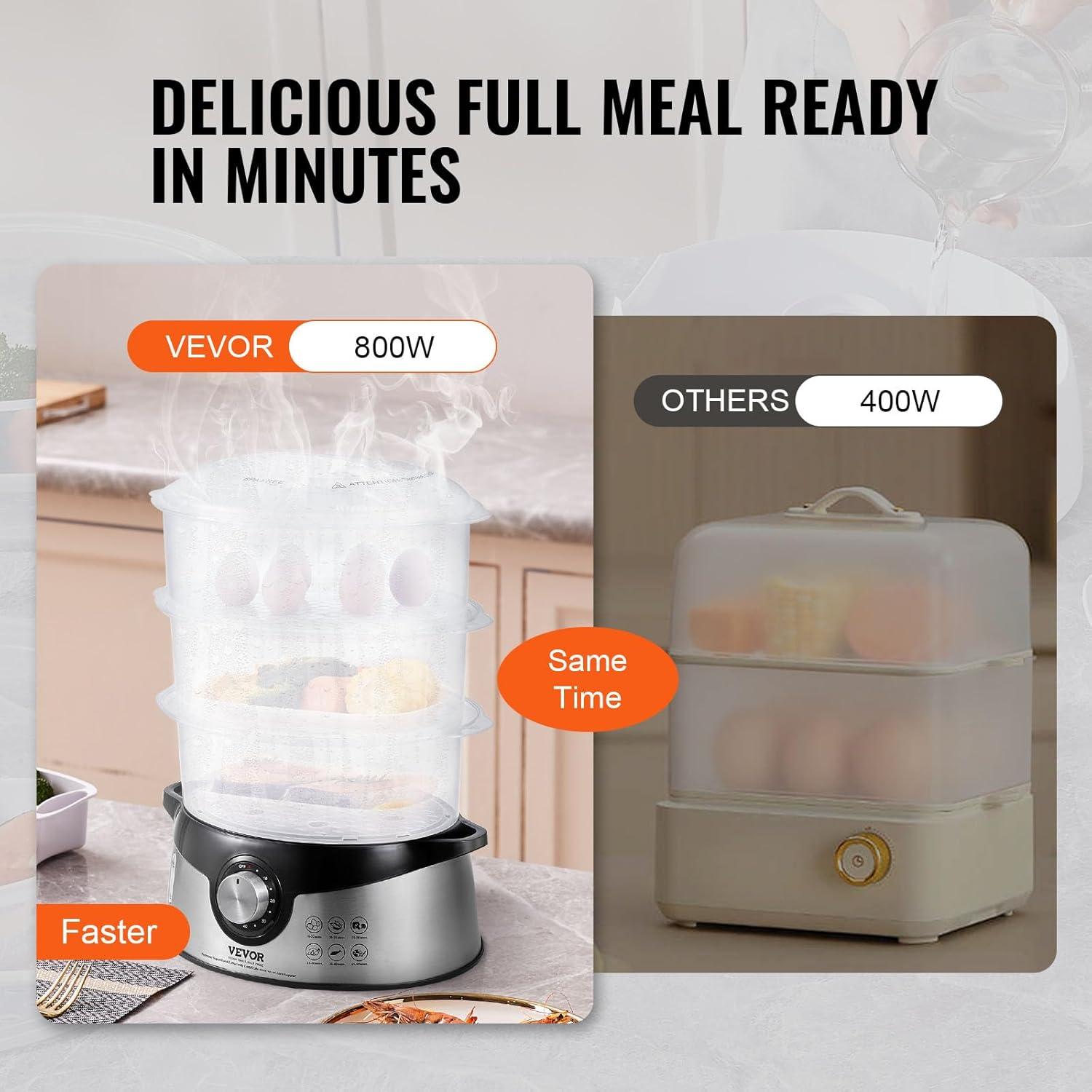 Black 9.5 Qt Electric Food Steamer with 3 Stackable Trays