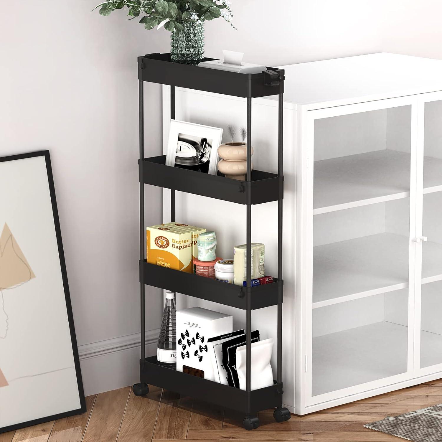 Modern White 4-Tier Plastic Slim Storage Cart