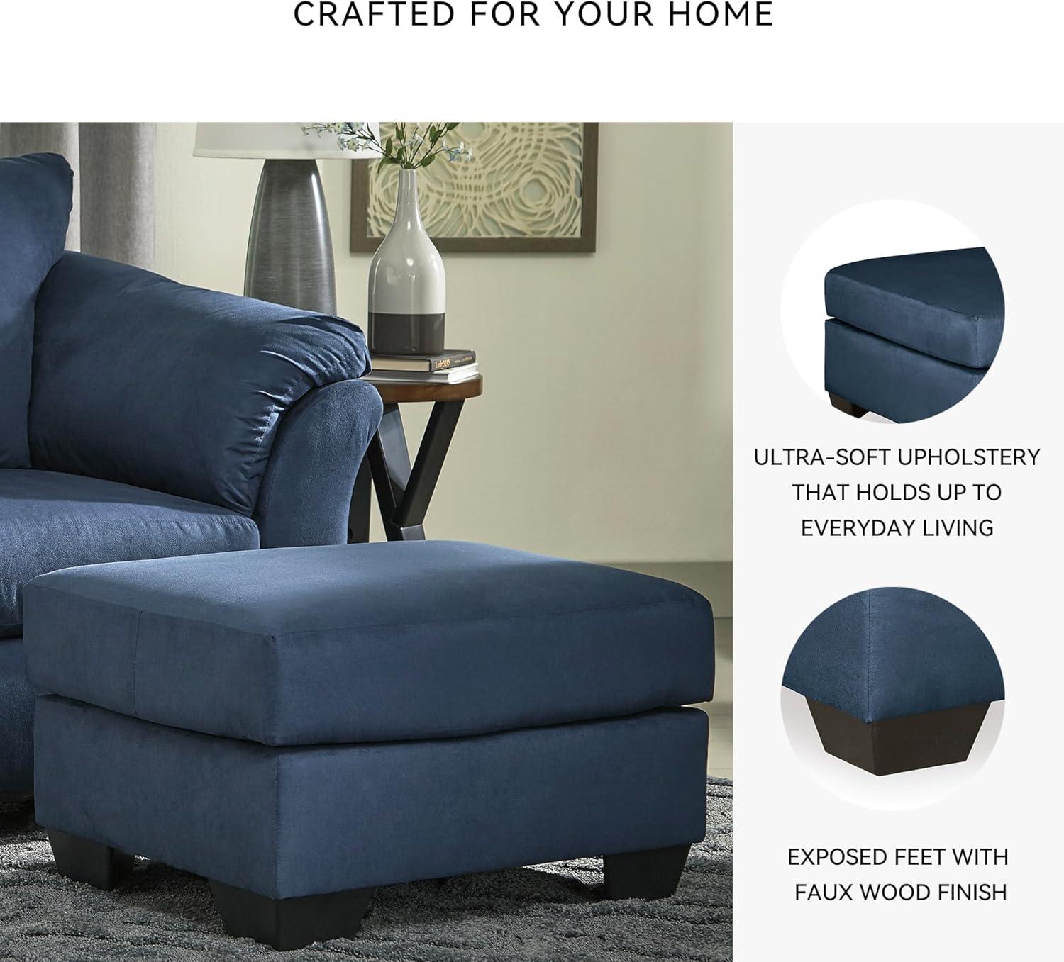 Signature Design by Ashley Contemporary Darcy Ottoman Microfiber Blue