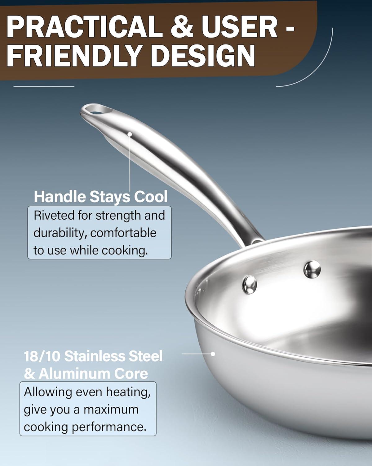 12" Stainless Steel and Aluminum Tri-Ply Clad Fry Pan