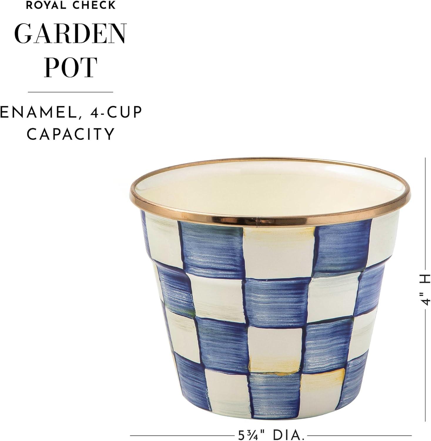 Small Blue and White Painted Enamel Garden Pot