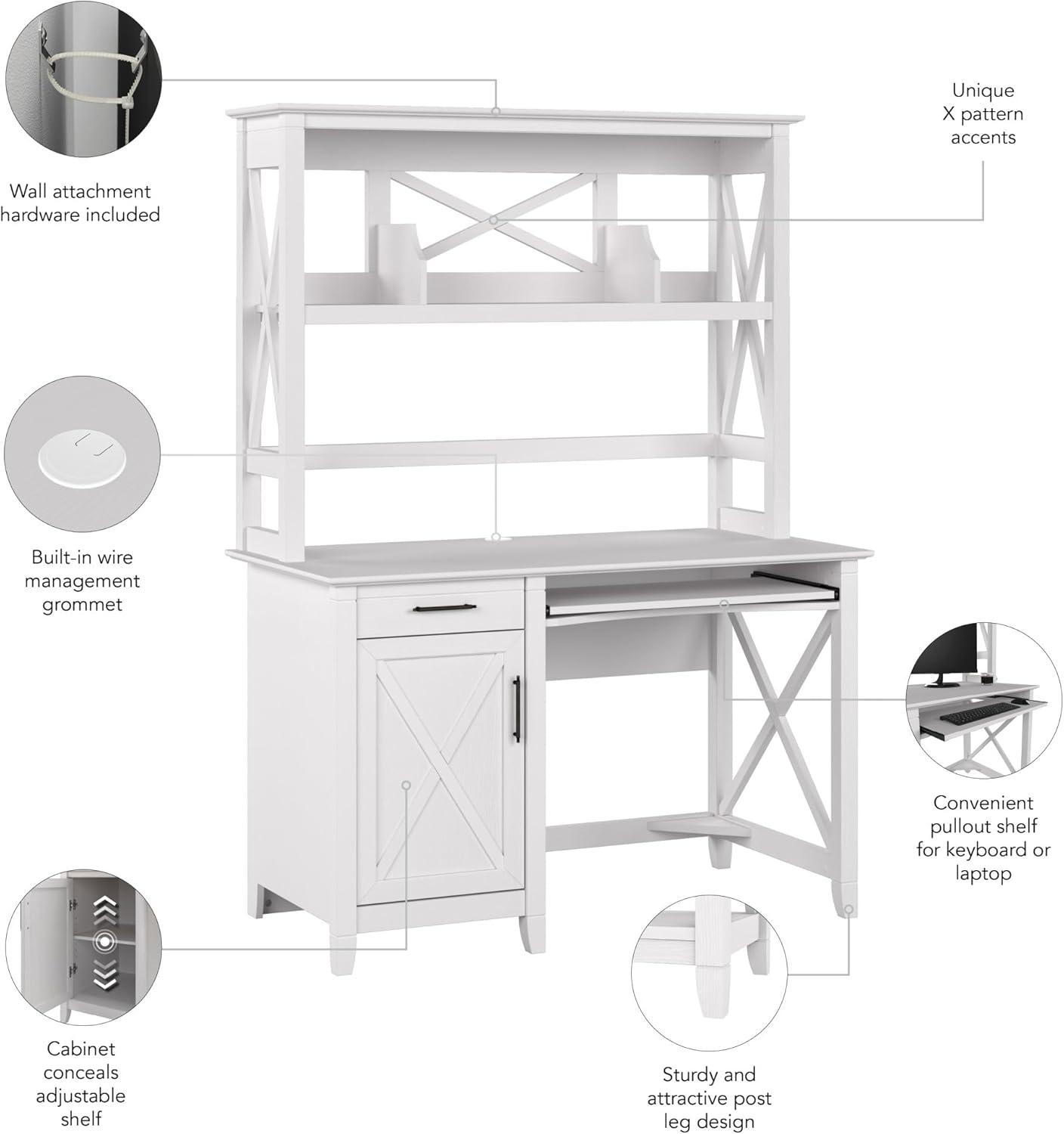 Key West 48W Small Computer Desk with Hutch in Pure White Oak - Engineered Wood