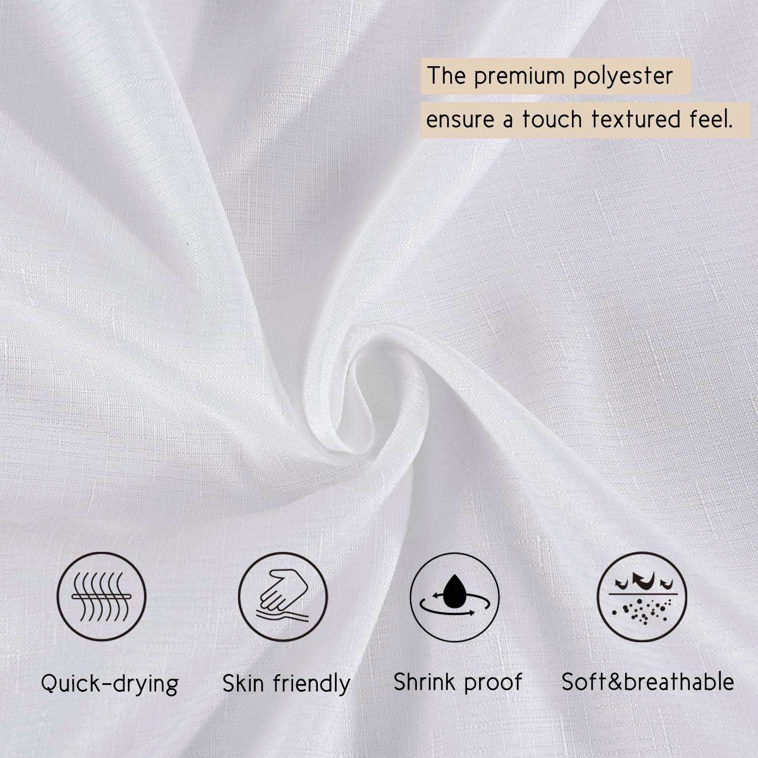 Boho Chic Aesthetic Scallop Edge Shower Curtain, Decorative Coastal Bathroom Curtain for Home Decor, 72 x 72 White and Navy Elegant Minimalist Textured Cloth Bath Curtain (LQ-36)