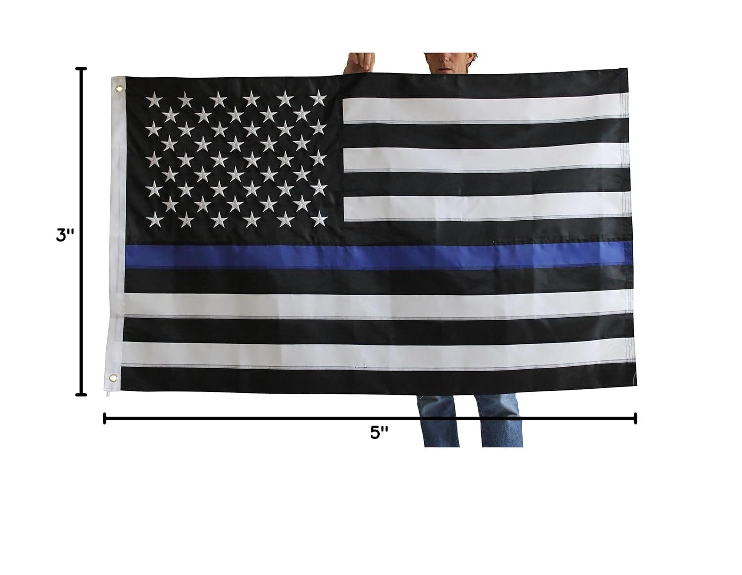 Thin Blue Line Flag United States Policeman Banner Polyester 3x5 Foot Flags Vivid Color and UV Fade Resistant Flag Outdoor Banner