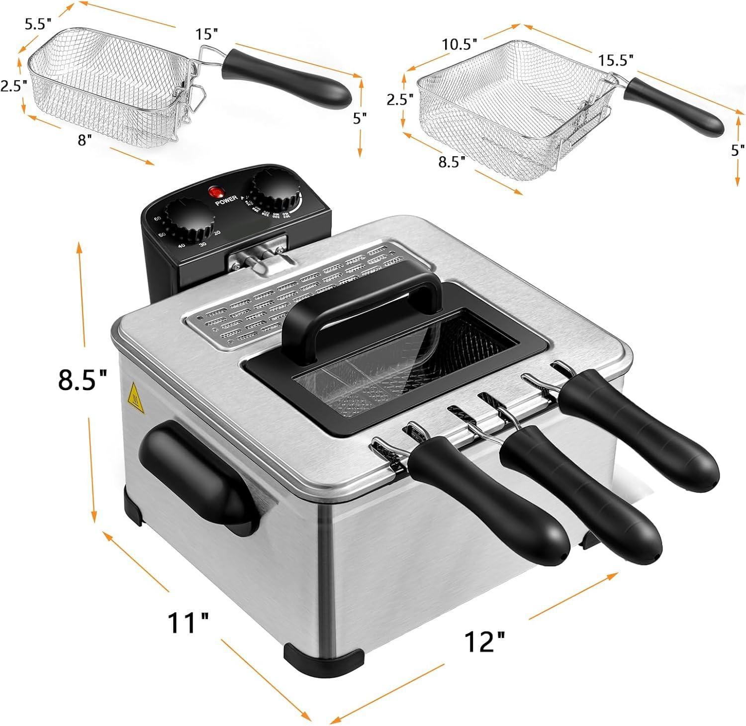Costway Electric Deep Fryer 5.3 QT/21-Cup Stainless Steel 1700W with Triple Basket