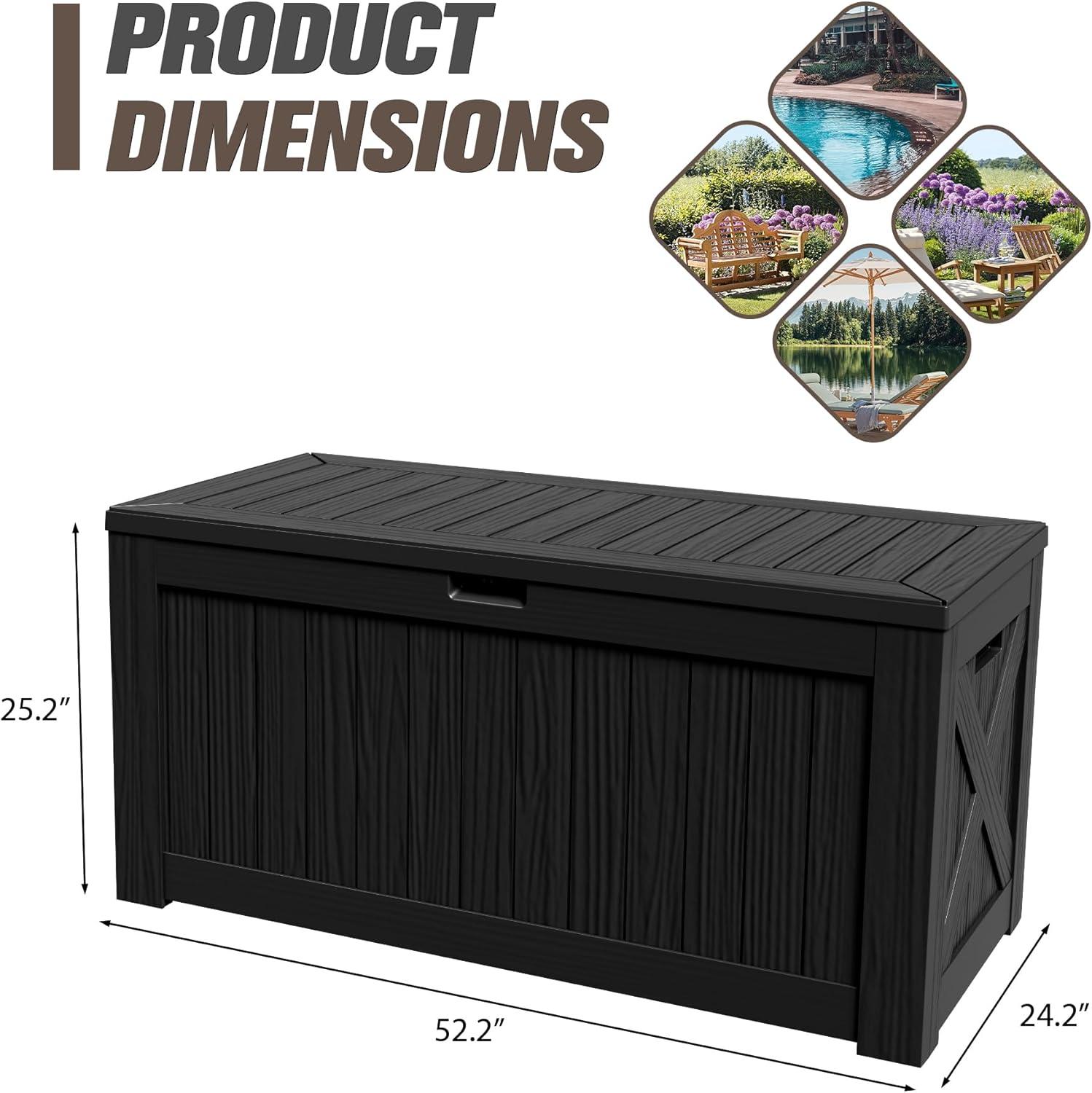 Hokku Designs Waterproof 120 Gallon Large Outdoor Indoor Patio Storage Deck Box , Outside Storage Bin for Cushion Pillows, Towels, Garden Tools