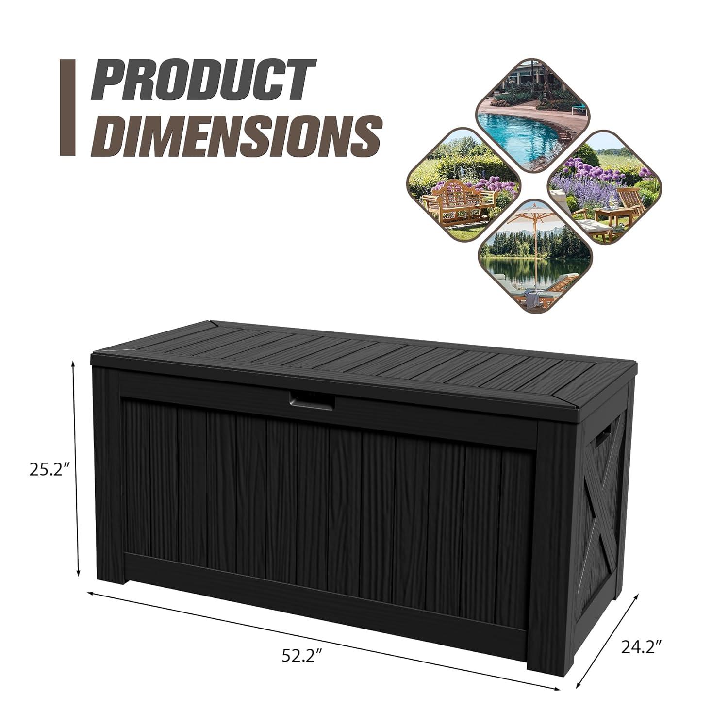Hokku Designs Waterproof 120 Gallon Large Outdoor Indoor Patio Storage Deck Box , Outside Storage Bin for Cushion Pillows, Towels, Garden Tools