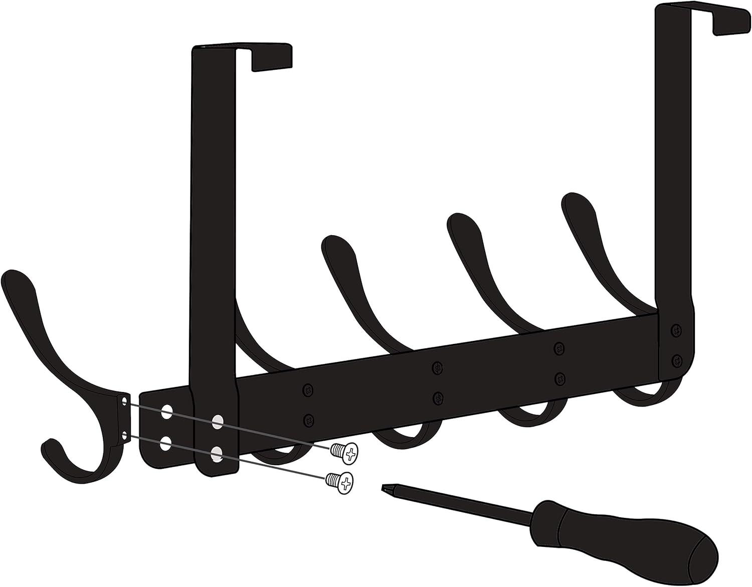 WEBI Over The Door Hook,Door Hanger Hook Rack with 5 Tri Hooks for Hanging Coats,Over Door Towel Rack Door Coat Towel Hanger Door Coat Rack for Bathroom,Behind Back of Door,Black