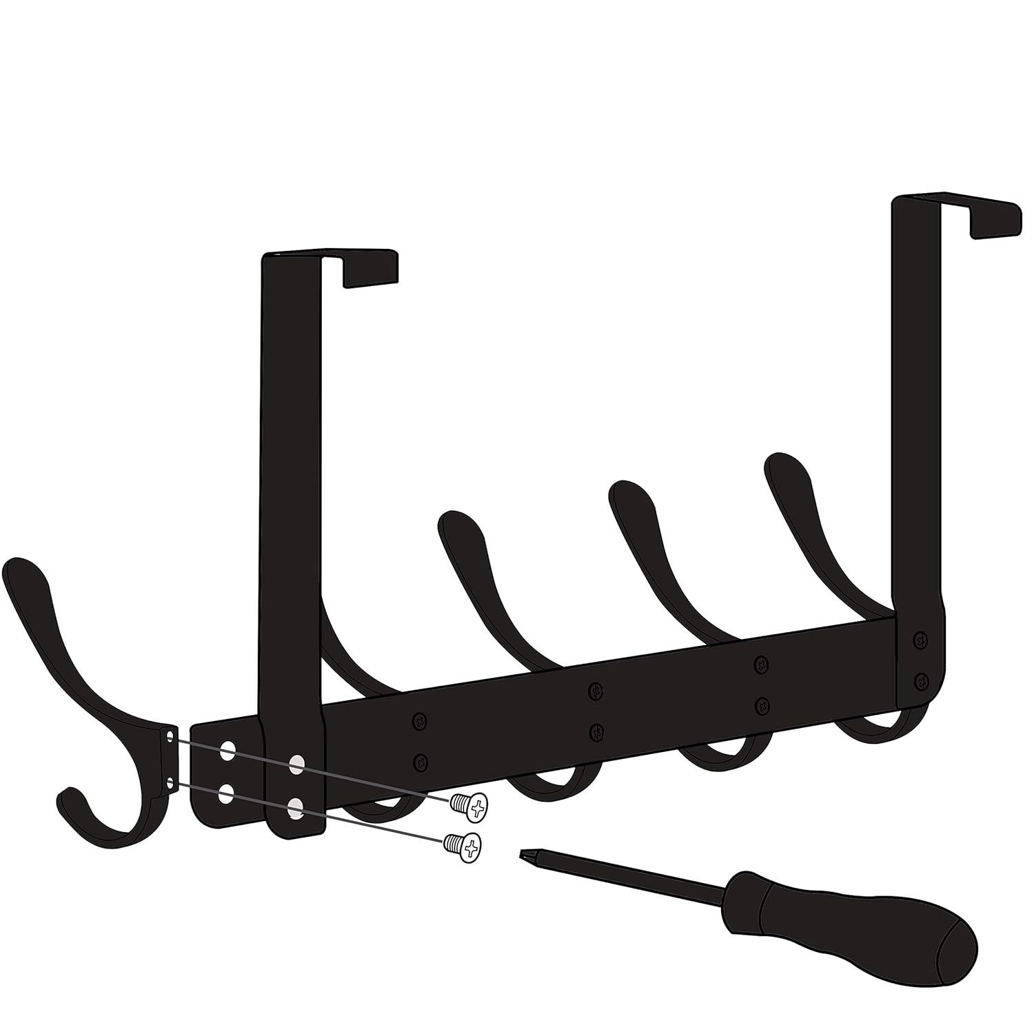 WEBI Over The Door Hook,Door Hanger Hook Rack with 5 Tri Hooks for Hanging Coats,Over Door Towel Rack Door Coat Towel Hanger Door Coat Rack for Bathroom,Behind Back of Door,Black