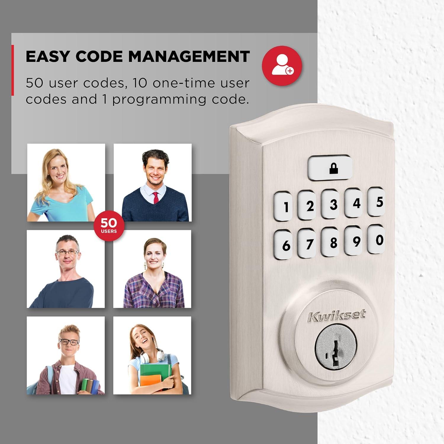 Kwikset SmartCode 260 Keyless Entry Electronic Keypad Deadbolt Door Lock with Auto-Lock, Custom User Codes, Advanced Security in Satin Nickel Traditional