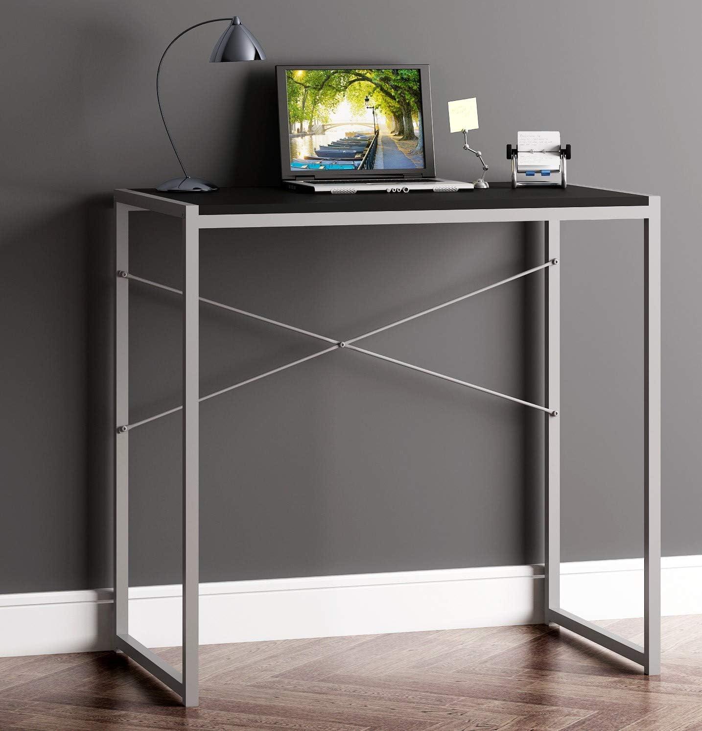 eHemco Multifunction Rectangular Home Office Writing Study Desk with Black Top and Silver Legs