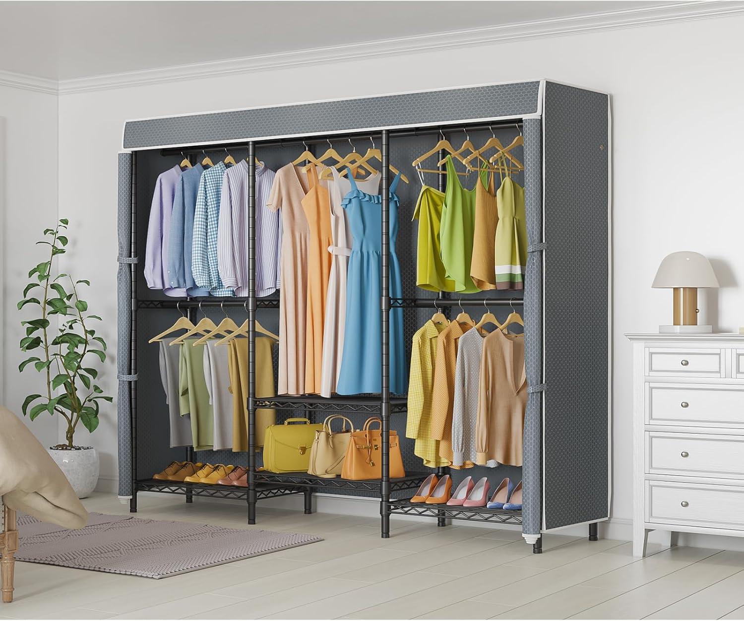 Black and Grey Heavy Duty Portable Closet System with Adjustable Shelves