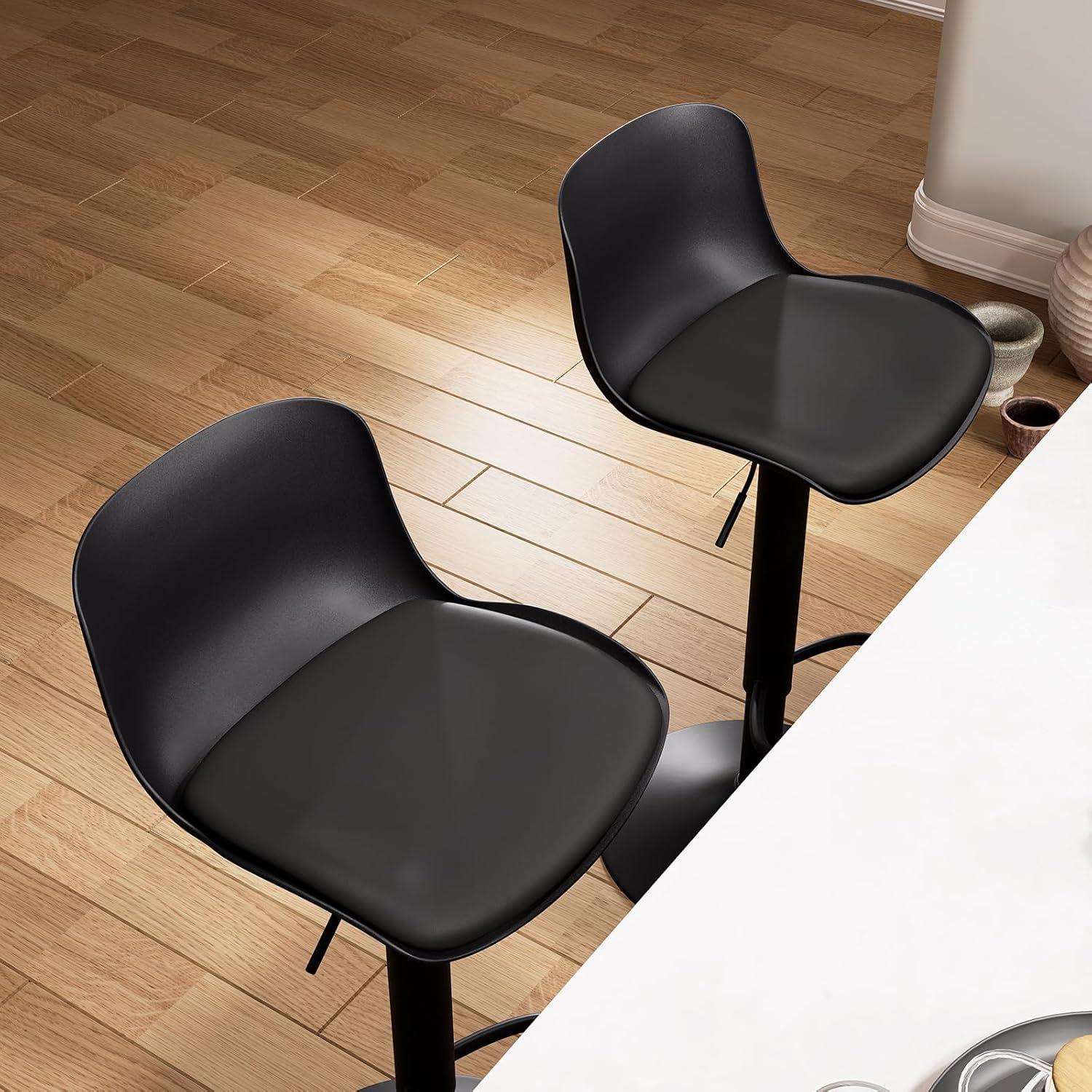 Adjustable Black Swivel Bar Stools with High Back and Soft Cushion