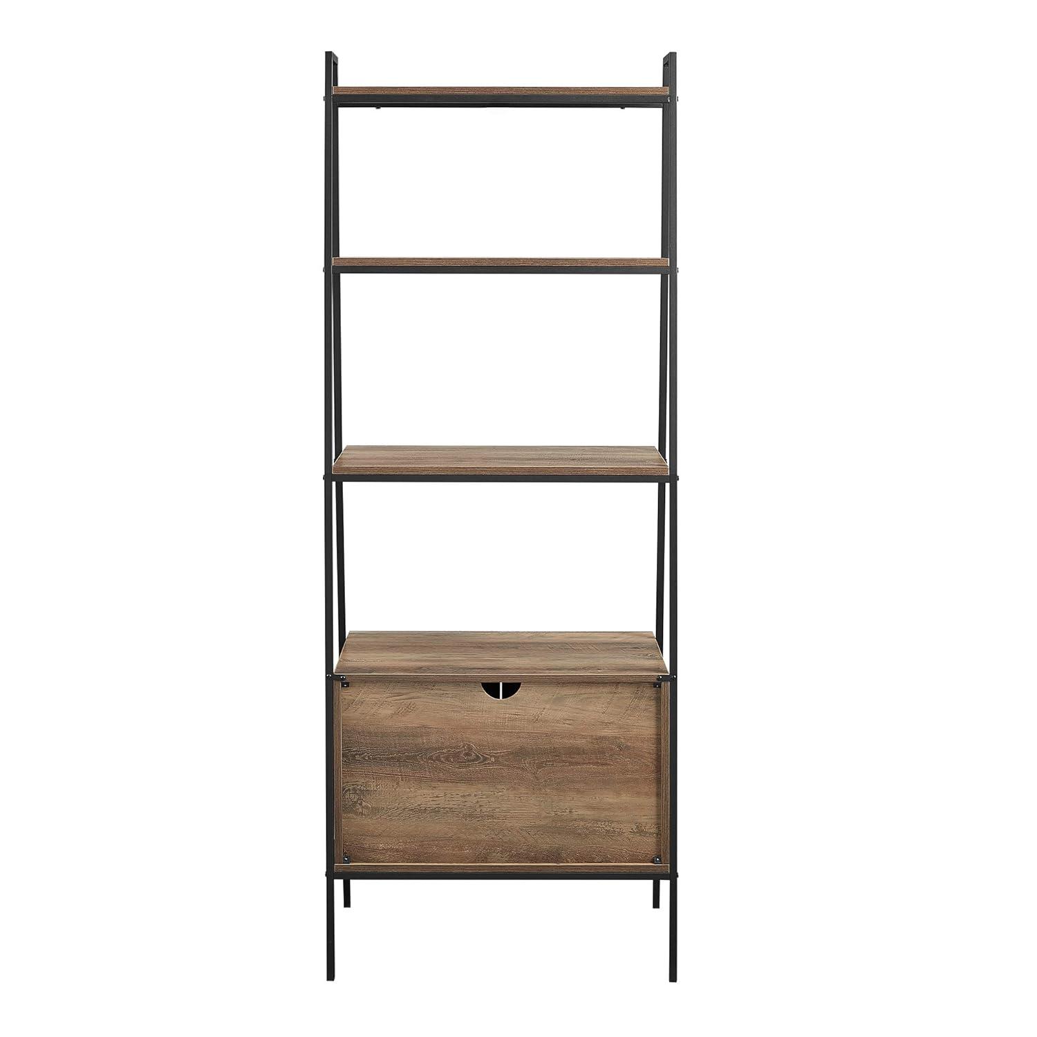 Walker Edison Urban Industrial 4-Shelf Ladder Bookcase, Reclaimed Barnwood